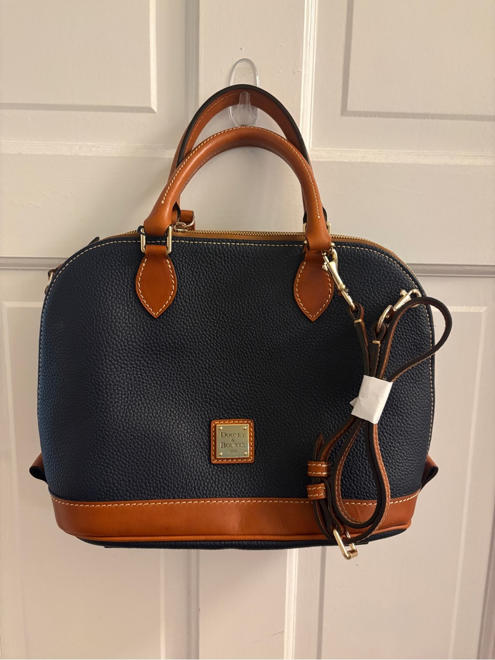 Dooney & Bourke Navy with Tan Trim Pebble Leather Satchel
